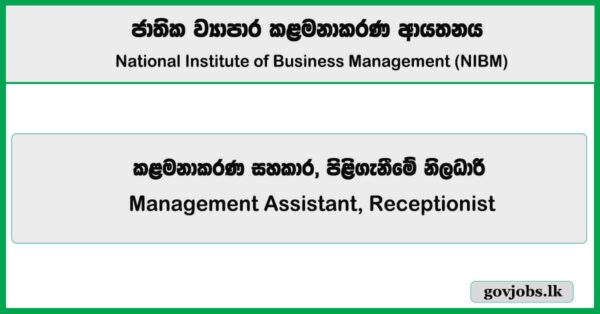 Management Assistant, Receptionist – NIBM Job Vacancies 2025