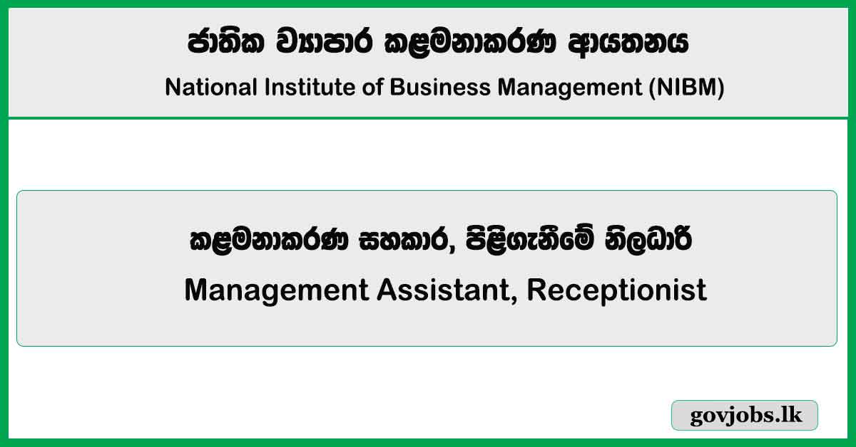 Management Assistant, Receptionist – NIBM Job Vacancies 2025