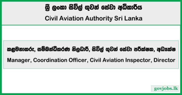 Manager, Coordination Officer, Civil Aviation Inspector, Director - Civil Aviation Authority of Sri Lanka Job Vacancies 2026