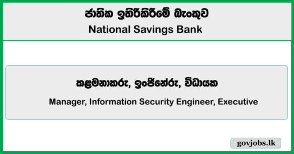 Manager (Information Systems Security), Information Security Engineer, Executive (Information Security Analyst) - National Savings Bank Job Vacancies 2025