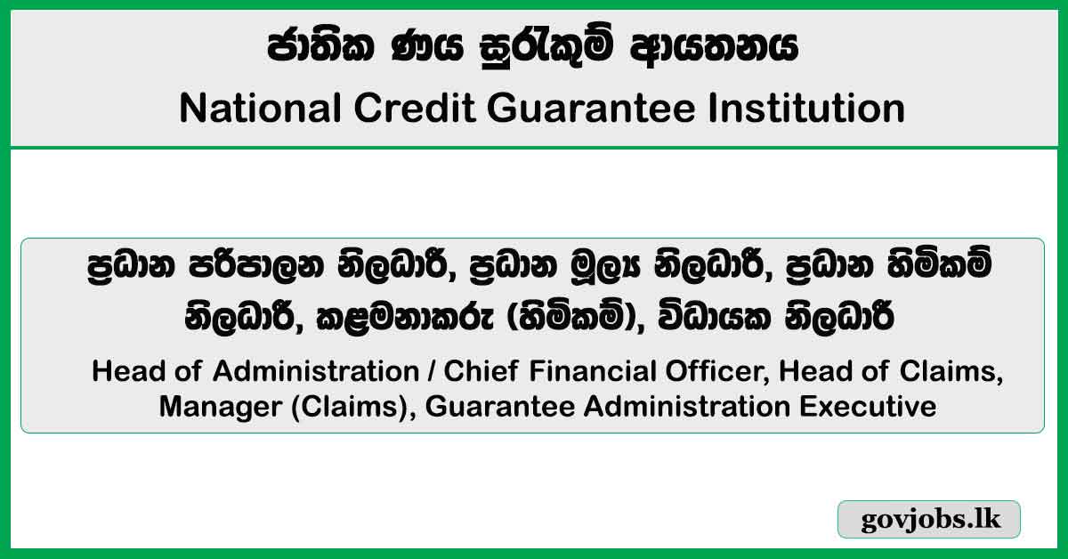 Head of Administration / Chief Financial Officer, Head of Claims, Manager (Claims), Guarantee Administration Executive – National Credit Guarantee Institution Limited 2026 Job Vacancies