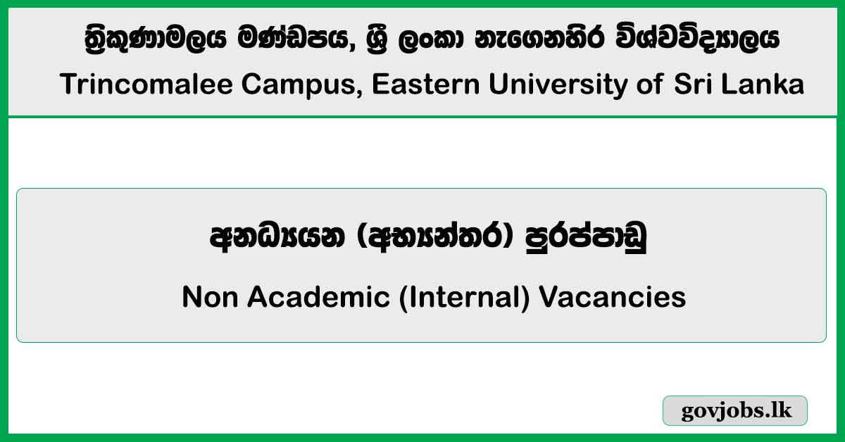 Non Academic (Internal) Vacancies Job Vacancies 2026 - Trincomalee Campus, Eastern University of Sri Lanka