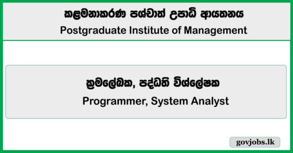 Programmer, System Analyst – Postgraduate Institute of Management Job Vacancies 2025