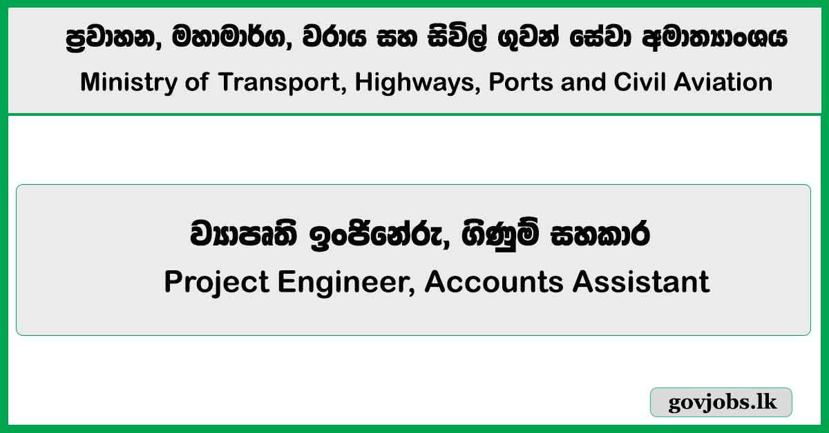 Project Engineer, Accounts Assistant (BCRIP) – Ministry of Transport, Highways, Ports and Civil Aviation Job Vacancies 2025