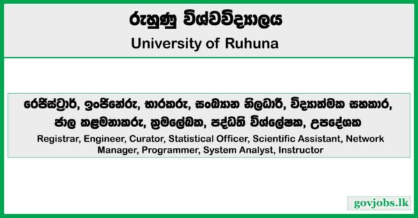 Registrar, Engineer, Curator, Statistical Officer, Scientific Assistant, Network Manager, Programmer, System Analyst, Instructor - University of Ruhuna Job Vacancies 2026