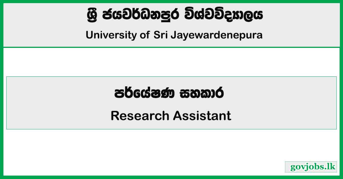 Research Assistant - University of Sri Jayewardenepura Job Vacancies 20245