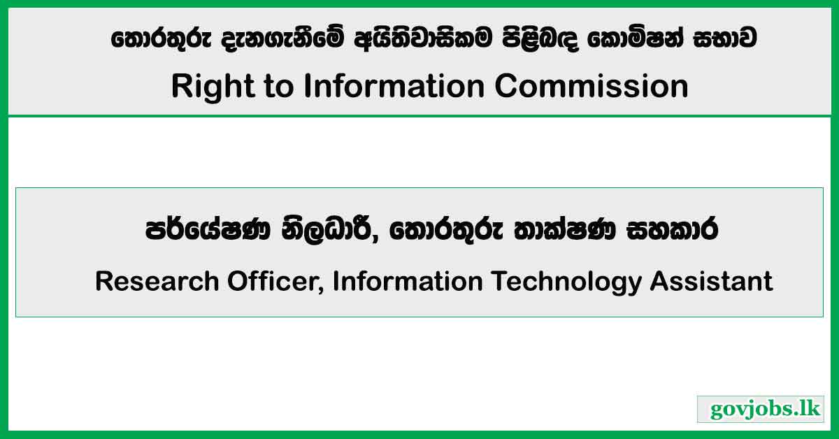 Research Officer, Information Technology Assistant - Right to Information Commission Job Vacancies 2025