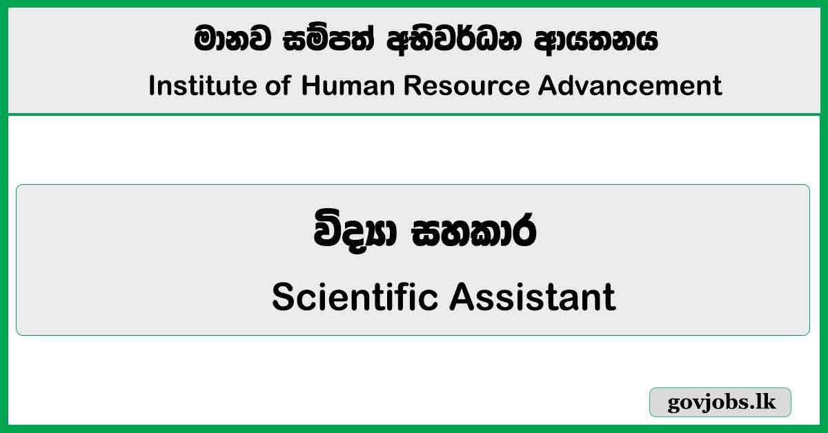Scientific Assistant - Institute of Human Resource Advancement Job Vacancies 2026