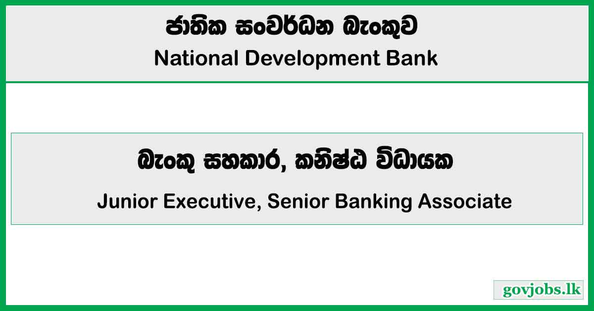 Senior Banking Associate, Junior Executive (Internal Audit) - National Development Bank Job Vacancies 2026