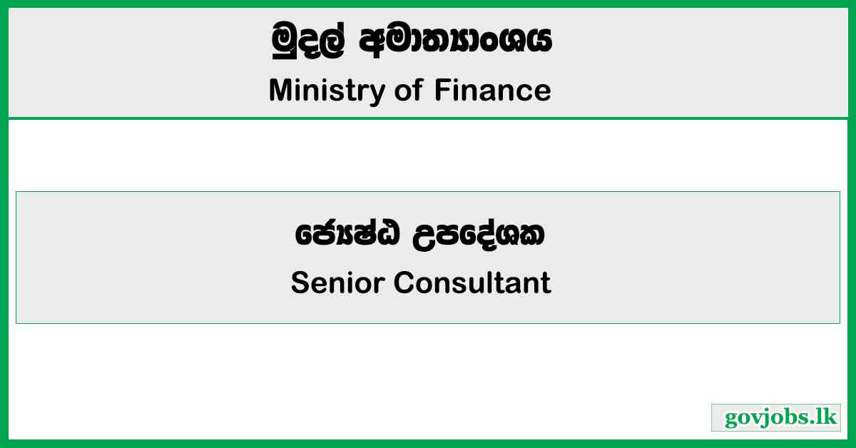 Senior Consultant - Ministry of Finance Job Vacancies 2025