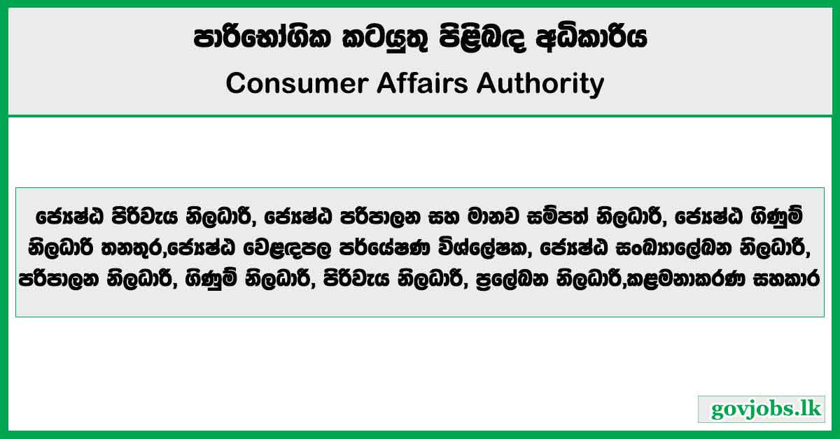 Senior Costing Officer, Senior Accounts Officer, Senior Statistical Officer & More Vacancies 2026 – Consumer Affairs Authority