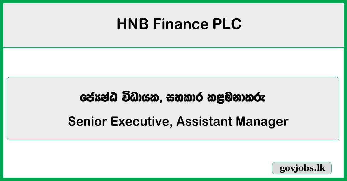 Senior Executive, Assistant Manager - HNB Finance PLC Vacancies 2025