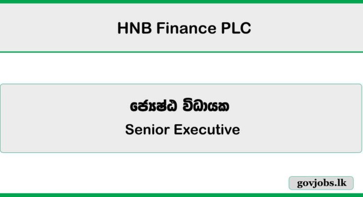 Senior Executive - FD Operation - HNB Finance PLC Job Vacancies 2025