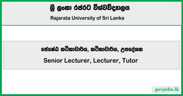 Senior Lecturer, Lecturer, Tutor - Rajarata University Job Vacancies 2025