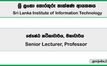 Senior Lecturer, Professor – Sri Lanka Institute of Information Technology (SLIIT) 2025 Job Vacancies
