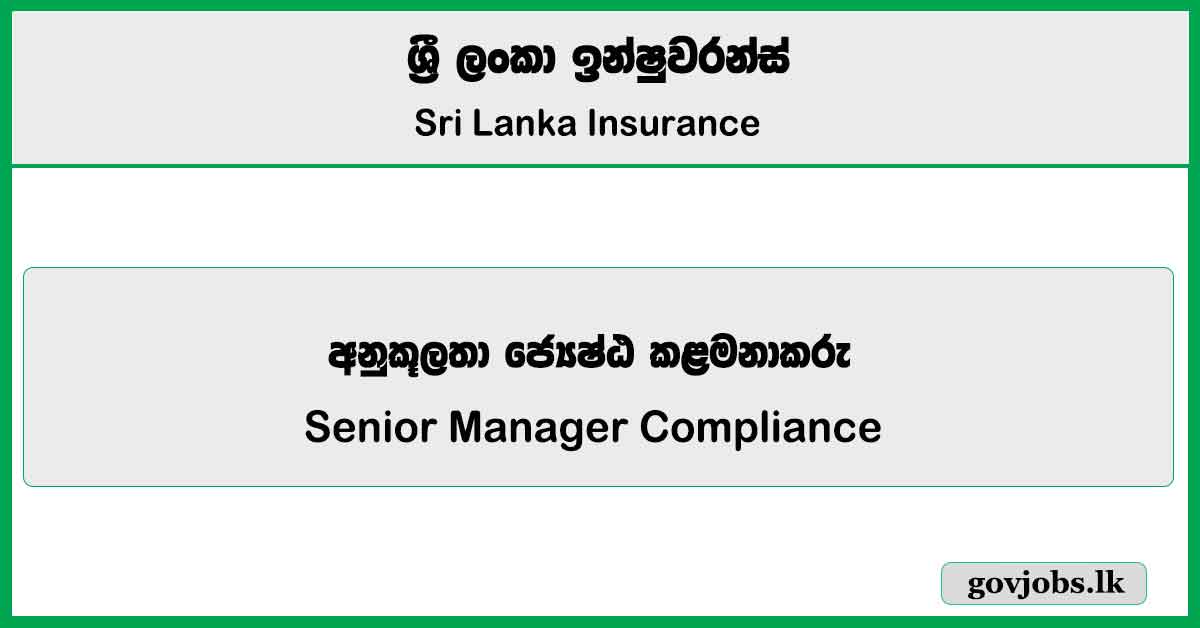 Senior Manager Compliance - Sri Lanka Insurance Job Vacancies 2024