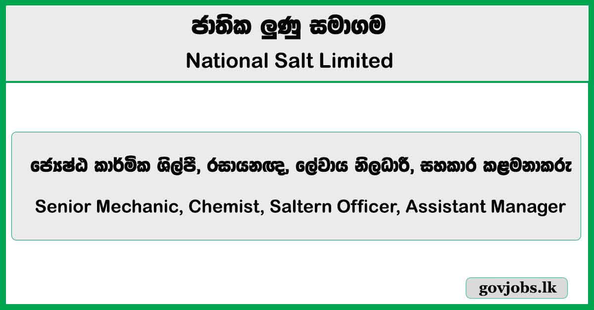 Senior Mechanic, Chemist, Saltern Officer, Assistant Manager - National Salt Limited Job Vacancies 2026