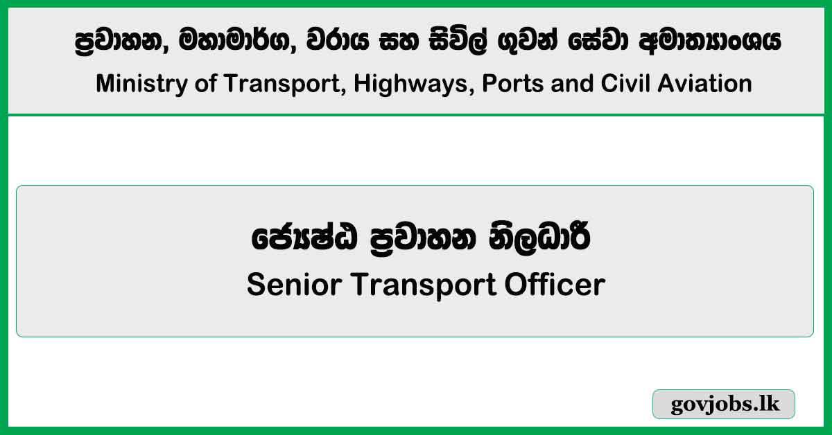 Senior Transport Officer – Ministry of Transport, Highways, Ports and Civil Aviation Job Vacancies 2025