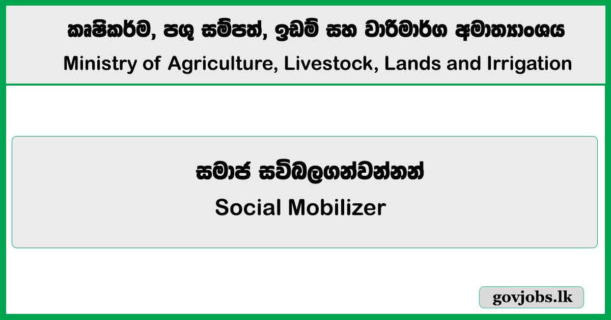 Social Mobilizer - Ministry of Agriculture, Livestock, Lands and Irrigation Job Vacancies 2025