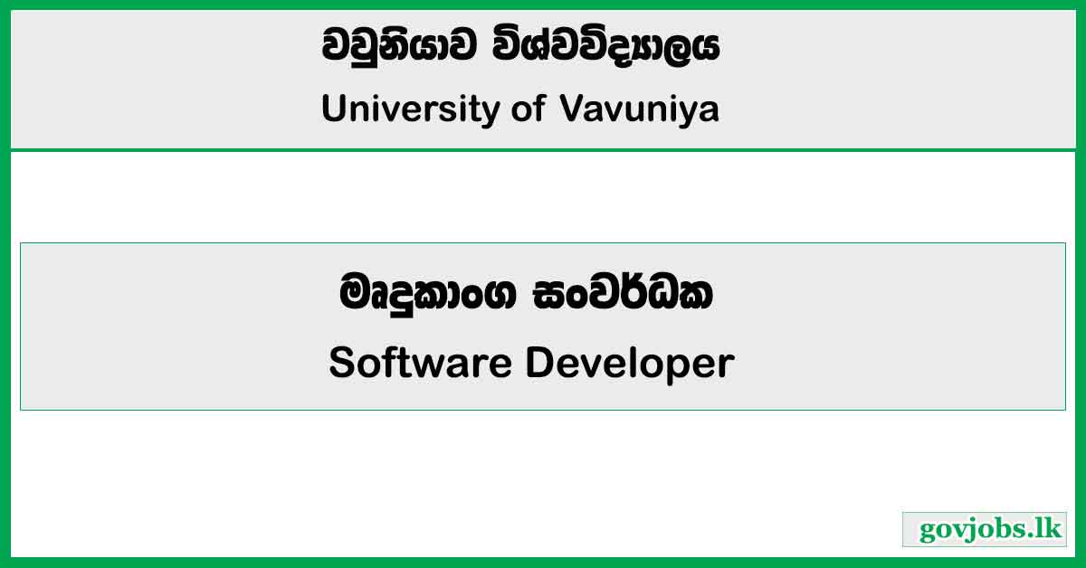 Software Developer - University of Vavuniya Job Vacancies 2025