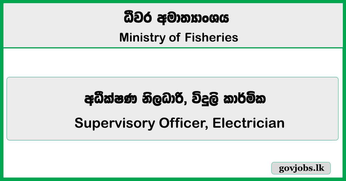 Supervisory Officer, Electrician - Ministry of Fisheries Job Vacancies 2025