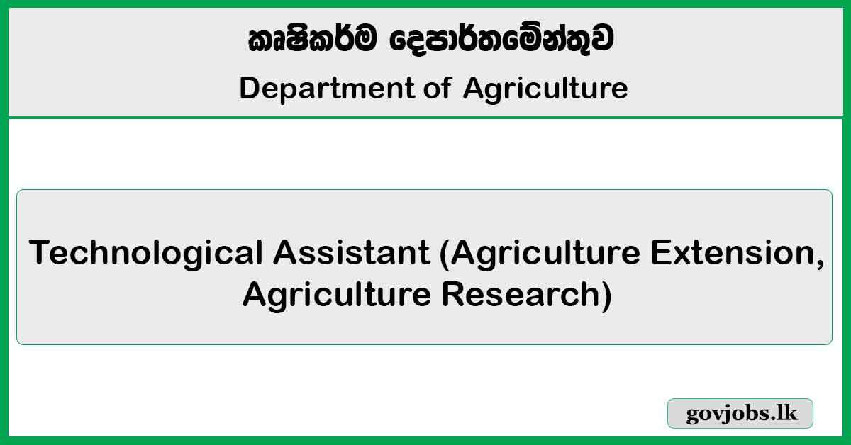 Technological Assistant (Agriculture Extension, Agriculture Research) – Department of Agriculture Job Vacancies 2025