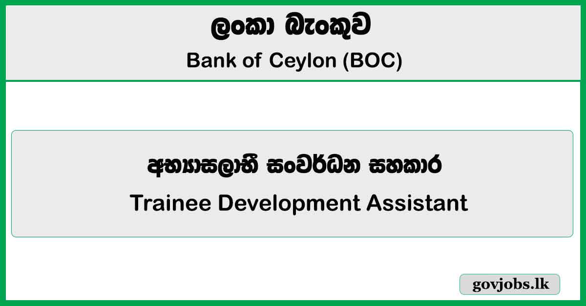 Trainee Development Assistant - Bank of Ceylon (BOC) Job Vacancies 2025