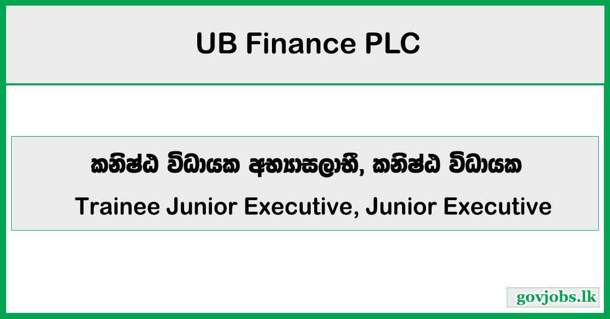 Trainee Junior Executive, Junior Executive - Internal Audit - UB Finance PLC Vacancies 2026