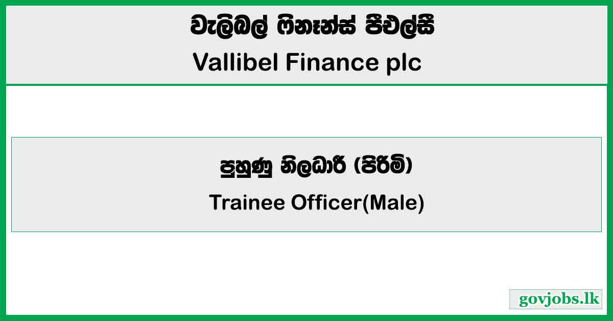 Trainee Officer (Male) - Colombo and Suburbs - Vallibel Finance PLC Job Vacancies 2025