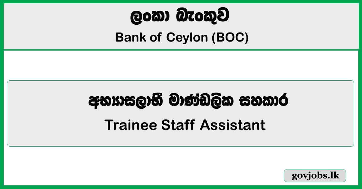 Trainee Staff Assistant - Bank of Ceylon (BOC) Job Vacancies 2025