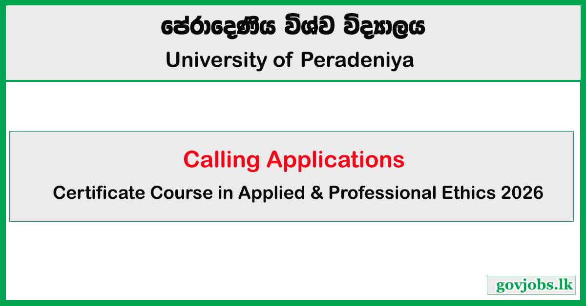 University of Peradeniya - Certificate Course in Applied & Professional Ethics 2026