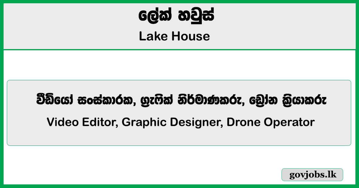 Video Editor, Graphic Designer, Drone Operator - Lake House Job Vacancies 2025