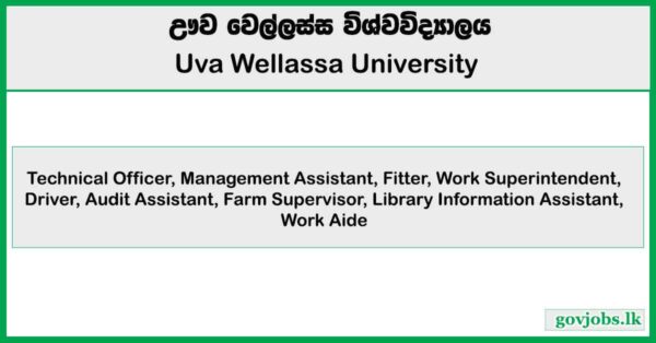 Work Superintendent, Audit Assistant, Management Assistant - Uva Wellassa University Job Vacancies 2025