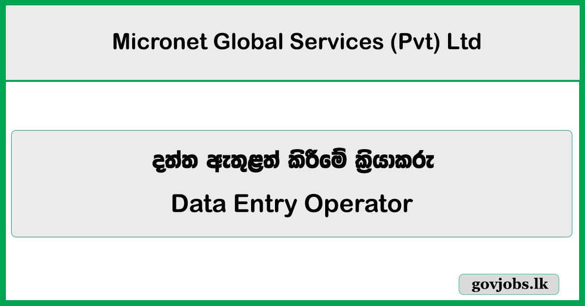 Data Entry Operator - Micronet Global Services (Pvt) Ltd Job Vacancies 2026